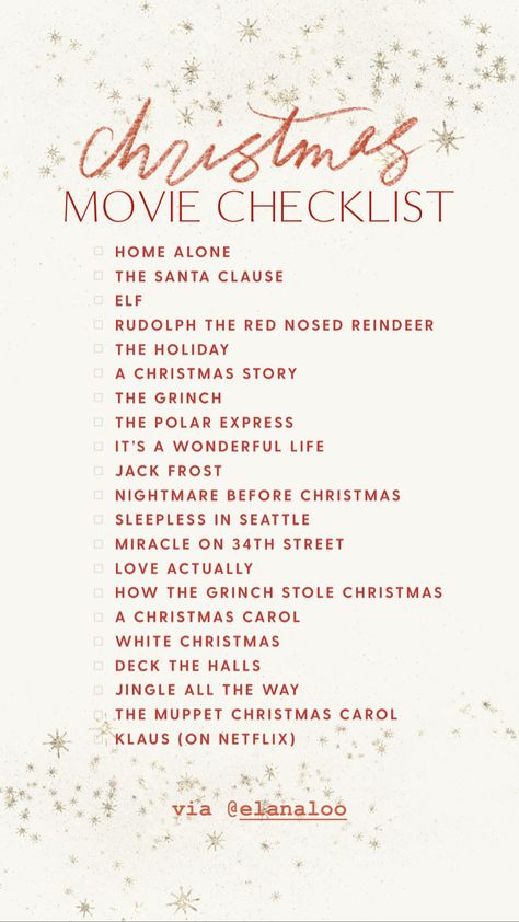 Looking for the ultimate list of classic Christmas movies? Here’s a checklist of the best holiday movies to watch in December! #christmas #christmasmovies #holidayseason via @elanaloo Best Holiday Movies, Christmas Movies List, Sleepless In Seattle, Best Christmas Movies, Classic Christmas Movies, Holiday Movies, December Christmas, Grinch Stole Christmas, Love Actually