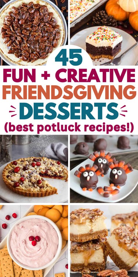 The best friendsgiving dessert ideas for the dessert bar or dessert table at your dinner party or work potluck. These quick and easy dessert recipes for friendsgiving are perfect for a crowd. Deserts For Friendsgiving, Best Friendsgiving Recipes, Friendsgiving Deserts, Thanksgiving Potluck Ideas For Kids, Desserts For Friendsgiving, Fall Finger Desserts, Easy Friendsgiving Desserts, Thanksgiving Brownies Ideas, Friendsgiving Food Ideas Dessert