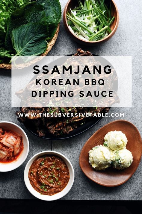 Savory, garlicky, utterly delicious Ssamjang (Korean BBQ Dipping Sauce) is an essential condiment for your next KBBQ party at home! Use as a dip or sauce with grilled meats, lettuce wraps, and rice. A simple recipe that's absolutely a flavor game-changer for your table! Korean Dipping Sauce Meat, Korean Condiments, Korean Sauce Recipe, Ssamjang Recipe, Korean Bbq Dipping Sauce, Korean Dipping Sauce, Korean Sauces, Bbq Dipping Sauce, Korean Bbq At Home