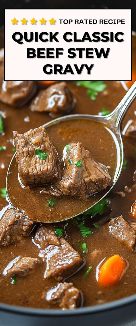 Image for Classic Beef Stew Gravy Quick Beef Stew Meat Recipes, Beef Stew Brown Gravy, Beef Stew No Tomato Paste, Beef Stew Gravy Recipe, Easy Beef Stew Stove Top, Thicken Beef Stew, Quick Beef Stew, Beef Gravy Mix, Roast Beef Gravy