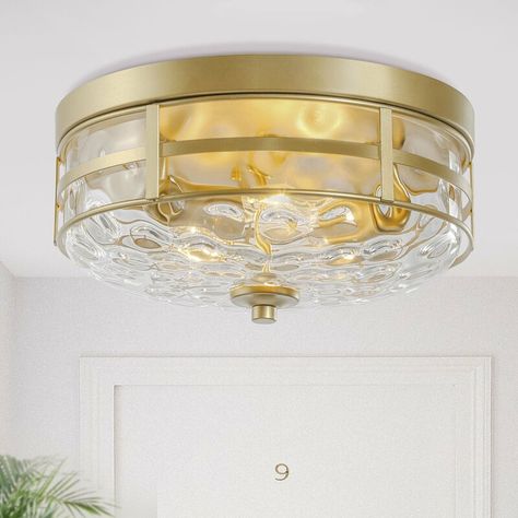 Breakwater Bay Vauxhall Glass Flush Mount & Reviews | Wayfair Modern Flush Mount Ceiling Light, Modern Flush Mount Lighting, Gold Ceiling Light, Gold Ceiling, Modern Flush Mount, Gold Water, Flush Mount Lights, World Decor, Glass Ceiling Lights