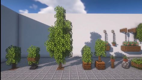 Small Tree Minecraft Ideas, Plant Minecraft Ideas, Minecraft Bush Fence, Minecraft Small Tree Design, Indoor Plants Minecraft, Mc Custom Tree, Minecraft Potted Plant, Small Custom Trees Minecraft, Minecraft Hedge Fence