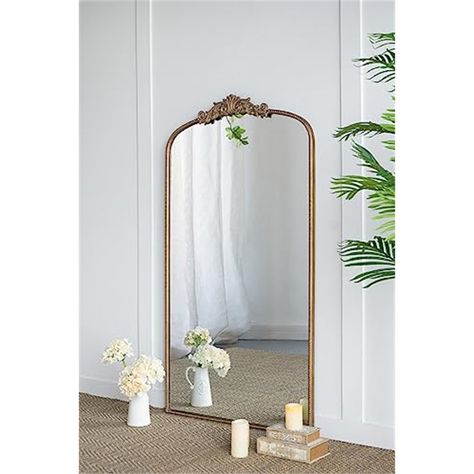 House of Hampton® Janasha Arch Metal Floor Mirror | Wayfair Large Black Mirror, Large Gold Mirror, Baroque Mirror, Arched Mirror, Gold Baroque, Style Baroque, Vintage Floor, Metal Floor, Living Room Mirrors