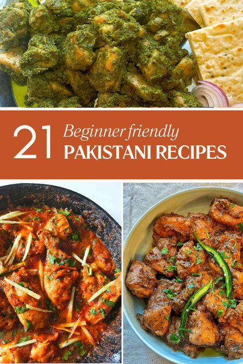 Check out this collection of simple, beginner friendly Pakistani recipes + more authentic, traditional recipes. Favourite beginner-friendly recipes include Chicken Karahi, Courgette Curry, Saag Paneer and more! Pakistani Curry Recipes, Pakistani Chicken Curry, Pakistani Food Traditional, Easy Pakistani Recipes, Pakistani Curry, Pakistani Cooking Recipes, Keema Curry Recipe, Pakistani Chicken Recipes, Pakistani Food Recipes