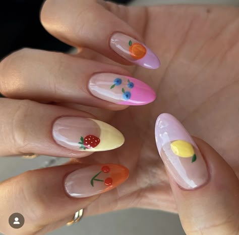 Nails Fruit Design, French Summer Nails, Nail Art Fruit, Fruity Nails, Fruit Nail Designs, Fruit Nail, Fruit Nail Art, Influencer Lifestyle, Beachy Nails