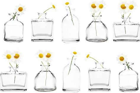 The 'Loft' Vase — When seeking products that give your home or office a touch of warmth, these bud vases are the perfect choice. In a range of shapes resembling the tiny apothecary bottles of the past, these vases make ideal table centerpieces for weddings, dinner parties, and other special events. Vases Clear, Glass Bud Vases, Small Glass Vases, Glass Flower Vases, Rustic Centerpieces, Boho Farmhouse, Vase Centerpieces, Home Decor Vases, Nature Inspired Design