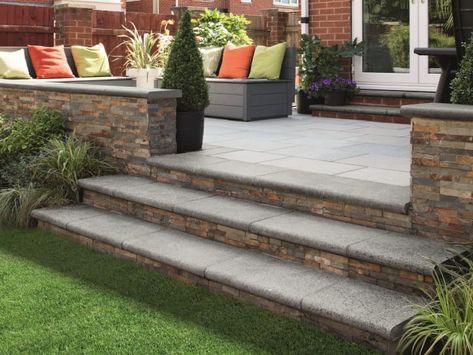 Tiered Patio, Garden Slabs, Patio Edging, Patio Stairs, Raised Patio, Patio Steps, Patio Slabs, Stone Steps, Patio Deck Designs