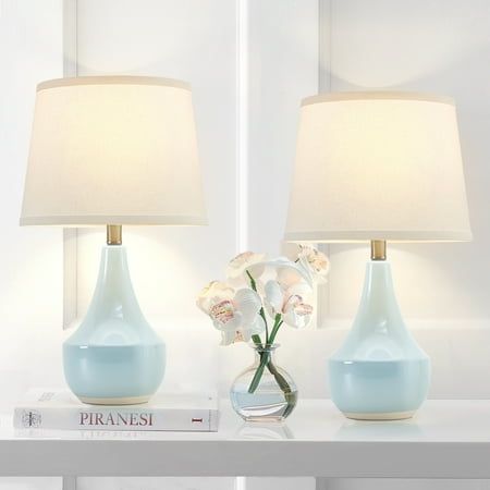 This table lamp set adds atmosphere and color to the home decoration. It goes well with any room style such as minimalist, modern, vintage style, and so on. It's great to be used as bedroom lamps, bed lamps, living room lamps, nightstand lamps, reading lamps, kid's room lamps, and etc. The modern bedside lamps are adopted with the high quality white fine fabric lampshade and stable led bulb which not only makes the glow softer to create a warmer and cozy atmosphere for you at night but also effe Lamps Set Of 2, Bedroom Hanging Lights Room Decor, Lamps For Rooms, Unique Nightstand Lamps, Preppy Lamps Gold, Baby Blue Lamp, White Lamps Living Room, Light Blue Lamps, Height Of Bedside Lamps