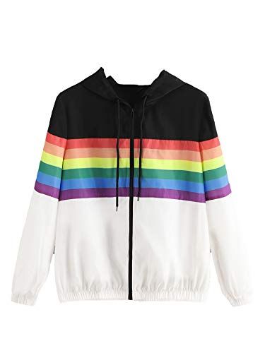 Sports Jackets Women, Rainbow Outfit, Womens Sweatshirts Hoods, Womens Windbreaker, Rainbow Fashion, Pride Outfit, Sport Jacket, Casual Jackets, White Rainbow