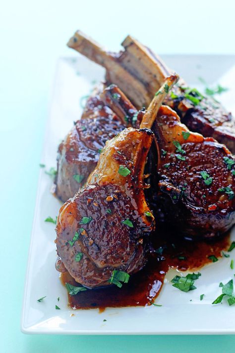 Balsamic-Brown-Sugar-Lamb-Chops-4 Grandbaby Cakes, Dessert Chef, Lamb Chop Recipes, Lamb Chop, Lamb Dishes, Tasty Lunch, Barefoot Contessa, Chops Recipe, Wine Sauce