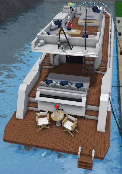 Sims Beach House Ideas, Beach In Bloxburg, Bloxburg Boat House, Bloxburg Airplane, Bloxburg Yacht, Bloxburg Beach Mansion, Beach House Ideas Bloxburg, Bloxburg House Ideas Exterior Summer, Bloxburg Boat