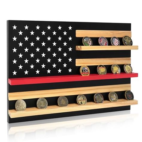 PRICES MAY VARY. 3 ROWS CHALLENGE COIN HOLDER: The challenge coin rack can hold between 20 to 30 coins depending on your coin sizes. A great way to show coins of various size, military challenge coins, custom coins or casino chips. Coins are NOT Included! CHALLENGE COIN RACK SIZE: Challenge coin holder size 20”(W) x 13.03”(H) x 0.75”(D), groove width is approximately 0.2 inch. One-piece molding,no assembly required. SOLID WOOD: The challenge coin display case are handcrafted from solid wood(Not Challenge Coin Display Diy, Military Coin Display, Challenge Coin Display Case, Coin Display Stand, Coin Display Case, Challenge Coin Holder, Military Coins, Military Challenge Coins, Challenge Coin Display