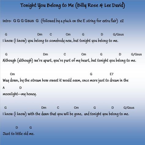 Tonight You Belong to Me Tonight You Belong To Me Ukulele, Ukulele Songs, New Hobbies, Ukulele, How To Know, You And I, Knowing You, Sheet Music, Songs