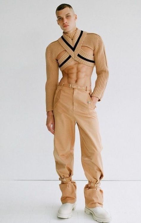 Mode Queer, Male Crop Top, Gender Fluid Fashion, Genderless Fashion, Gay Outfit, Gay Fashion, Queer Fashion, Mens Fashion Inspiration, Futuristic Fashion