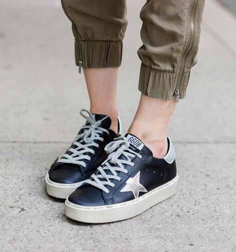 A Shoe Blogger’s Golden Goose Sneakers Review: Superstar Hi Stars Black Golden Goose Sneakers Outfit, Black Golden Goose, Golden Goose Hi Star, Golden Goose Sneakers Outfit, The Golden Goose, Goose Sneakers, Gucci Sneakers, Golden Goose Sneakers, Black Trainers