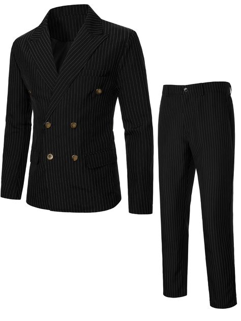 Men Double Breasted Striped Blazer & Suit Pants Outfits Hombre, Black Work, Suit Trousers, Striped Blazer, Pocket Top, Suit Pants, Suit Separates, Trouser Suits, Amazing Products