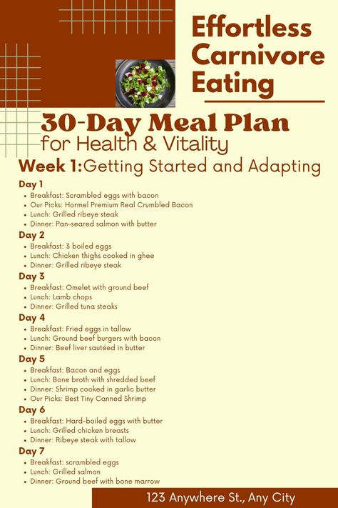 Effortless Carnivore Eating: 30-Day Meal Plan for Health & Vitality A structured, easy-to-follow 30-day carnivore diet plan filled with delicious recipes to boost health and energy. Read on the blog https://healthiswealth3030.blogspot.com/2024/09/Easy-and-Delicious-30-Day-Carnivore-Diet-Plan.html Follow us on @health_is_wealth3030 #CarnivoreDiet #30DayCarnivore #CarnivorePlan #EasyCarnivore #CarnivoreRecipes #MeatOnlyDiet #CarnivoreLifestyle #CarnivoreHealth #CarnivoreChallenge #KetoCarni... Carnivore Diet Before And After 30 Days, Primal Diet Meal Plan, Budget Carnivore Diet, Strict Carnivore Diet Food List, Simple Carnivore Meal Plan, Easy Carnivore Meal Plan, The Carnivore Diet Meal Plan, Conivore Diet Meals, Benefits Of Carnivore Diet