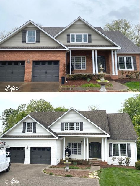 Orange Brick Exterior, House Exterior Makeover, Orange Brick Houses, Painted Brick House Exterior, Brick House Exterior Makeover, Stained Brick, Brick House Exterior, Painted Brick Exteriors, Painted Brick House