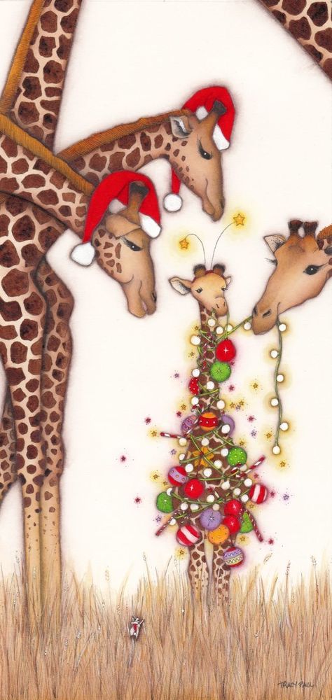 Christmas In Africa, Christmas Giraffe, Giraffe Christmas, African Christmas, Giraffe Pictures, Funny Giraffe, Giraffe Art, Christmas Card Art, Christmas Greeting Card