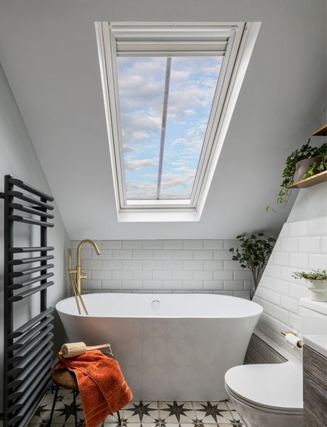 VELUX loft conversion of the year | Runner-up | Katherine in Northampton Victorian Terrace Loft Conversion Plans, Velux Bathroom, Loft Conversion Floor Plan, Victorian Loft Conversion, Velux Loft Conversion, Loft Bathrooms, Loft Ensuite, Loft Conversion Plans, Loft Rooms