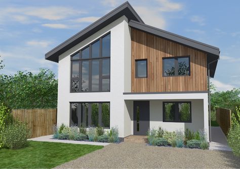 Graven Hill Self Build Home Design Modern House Design Exterior Uk, External Wood Cladding House Exteriors, Modern House Design Uk, New Build House Uk, Modern House Exterior Uk, Modern House Uk, Modern Wood House Exterior, Roof Exterior Design, Modern Chalet Exterior