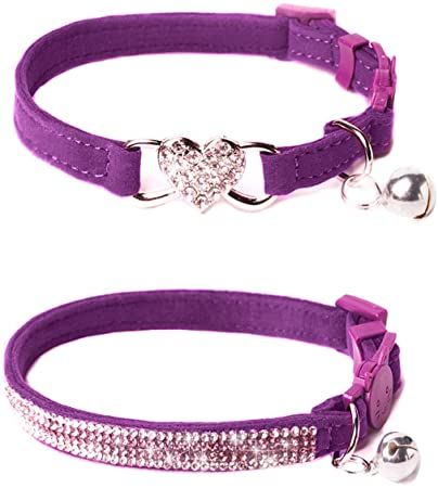 Pet Supplies : BoomBone Rhinestone Cat Breakaway Collar Pack of 2 Purple Kitten Collars with Bell : Amazon.com Holiday Birthday Party, Dog Bling, Kitten Collars, Kittens And Puppies, Style Pink, Quick Release Buckle, Cat Collar, Holiday Birthday, Crystal Heart