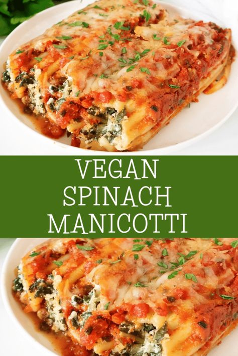 Spinach Manicotti ~ A rich and satisfying plant-based version of the classic Italian pasta dish. Easy no-boil recipe! Spinach Manicotti, Vegan Casseroles, Manicotti Pasta, Classic Italian Pasta, Manicotti Recipe, Vegan Casserole, Boiled Food, Italian Pasta Dishes, Vegan Mozzarella