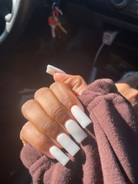 white nails, nail ideas, white, nail designs All White Long Nails, Regular White Nails, Medium White Nails, Plain White Nails, Plain Acrylic Nails, Long White Nails, Hawaii Waterfalls, Tapered Square Nails, Curved Nails