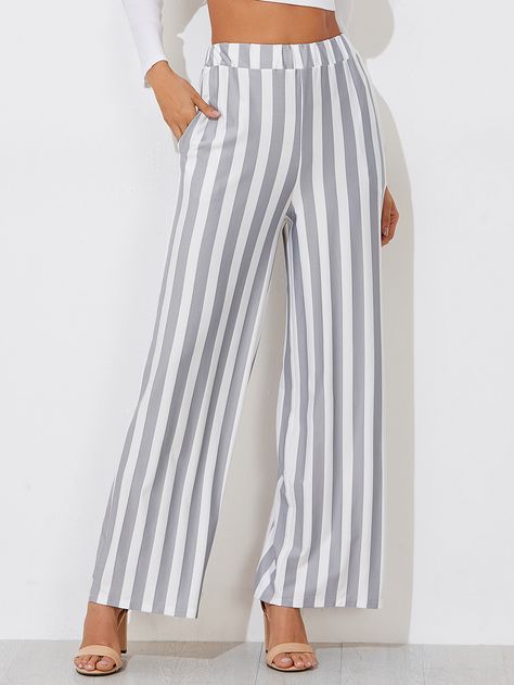 Loose Cotton Pants, Styling Wide Leg Pants, Striped Wide Leg Trousers, Striped Pant, Striped Wide Leg Pants, Casual Wide Leg Pants, Colored Pants, Pinterest Closet, Casual Stripes