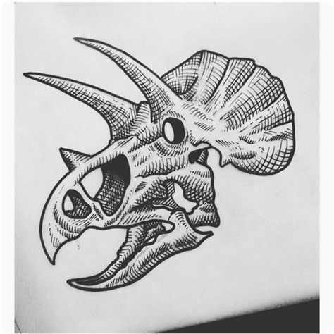 Triceratops Skull Tattoo, Tiny Skull Tattoos, Animal Skull Tattoo, Triceratops Skull, Traditional Tattoo Inspiration, Dinosaur Tattoos, Skeleton Drawings, Fairy Tattoo Designs, Bone Tattoos