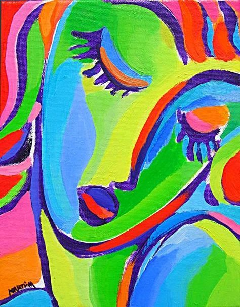 Martina Shapiro Paintings, Fauvism Art Easy, Martina Shapiro, Easy Portrait Painting, Fauvism Portrait, Fauvism Art, Sleeping Girl, Funny Painting, Simple Oil Painting