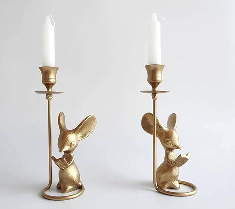 Amazon.com: Mouse Reading Taper Candle Holders, Creative Animal Candlestick Holders, Centerpiece Table Decorative Candlelight, Dinner Metal Candle Stand, Home Decor… : Home & Kitchen Brass Candlesticks Decor, Fairytale Home Decor, Metal Candle Stand, Candlestick Centerpiece, Candlelight Dinner, Unique Candle Holders, Cozy Christmas Decor, Iron Candlesticks, Creative Candles