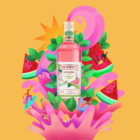 Smirnoff Watermelon & Mint on Behance Smirnoff Watermelon, Drink Advertisement, Gum Flavors, Watermelon Drink, Advertising Graphic Design, Watermelon Mint, Antique Botanical Print, Drinks Brands, Illustration Advertising