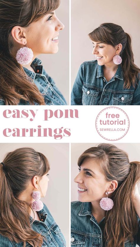 These pom earrings were made from spare yarn I had just laying around! I hate to waste, and this is a cute & fun way to avoid that! Click this pin for 3 different styles and more DIY tutorials. #diy #crafts #earrings #diyearrings #howto #sewrella #forbeginners #yarn #yarncrafts #freetutorial #easytutorial Diy Pompom Earrings, How To Make Pom Pom Earrings, Diy Pom Pom Earrings, Pom Earrings Diy, Yarn Earrings Diy, Pompon Earrings, Business Brainstorming, Diy Earrings Studs, Yarn Earrings