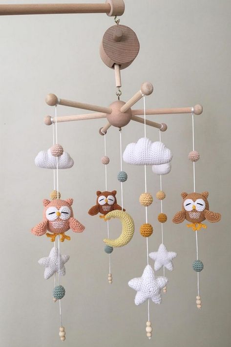 Crochet Baby Mobile, Crochet Crib, Owl Mobile, Crochet Baby Mobiles, Crochet Nursery Decor, Mobile Hanging, Diy Baby Mobile, Baby Mobil, Owl Crochet Patterns