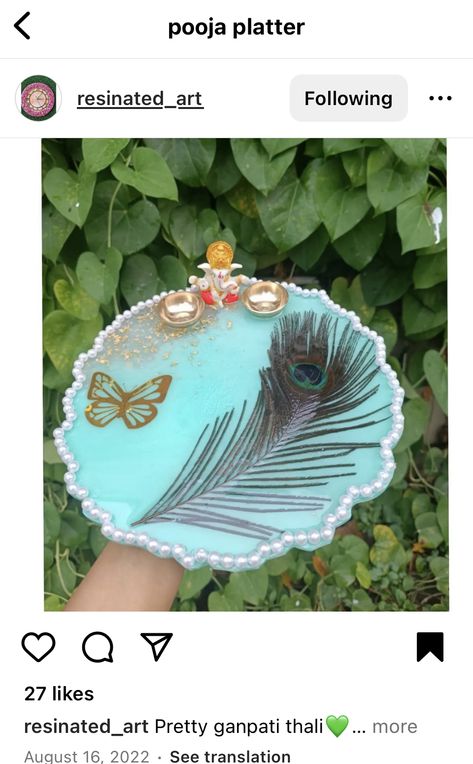 Resin Pooja Plate, Resin Arti Thali, Resin Puja Thali, Resin Pooja Thali Ideas, Mrg Decoration, Resin Thali, Epoxy Plate, Laxmi Pooja, Puja Thali