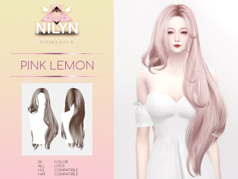 Flowy Hair, Sims Finds, Ts4 Hair, Long Pink Hair, Lemon Hair, Light Pink Hair, Mod Hair, Cc Hair, Pelo Sims