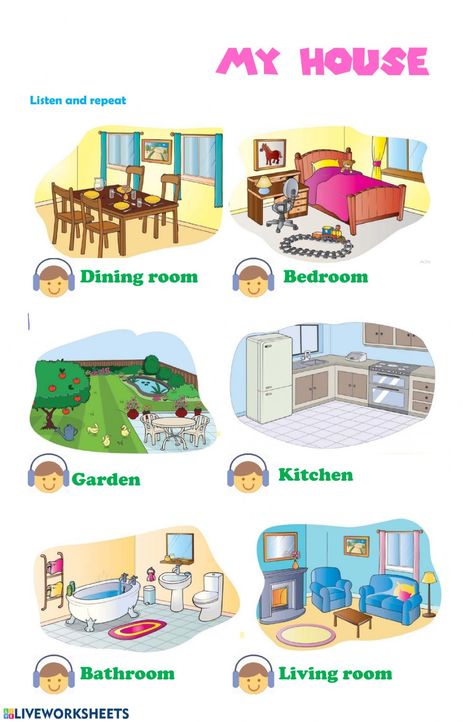 English Liveworksheet, Rooms In A House, English Primary School, House For Kids, Teach English To Kids, English Exercises, Learning English For Kids, Printable Preschool Worksheets, Unusual Homes