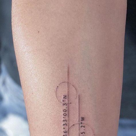 Tattoo Coordinates, Coordinate Tattoo Ideas, Coordinates Tattoo, Line Work Tattoo, Minimal Tattoo, I Tattoo, Geometric Tattoo, Tattoo Artists, Art Tattoo