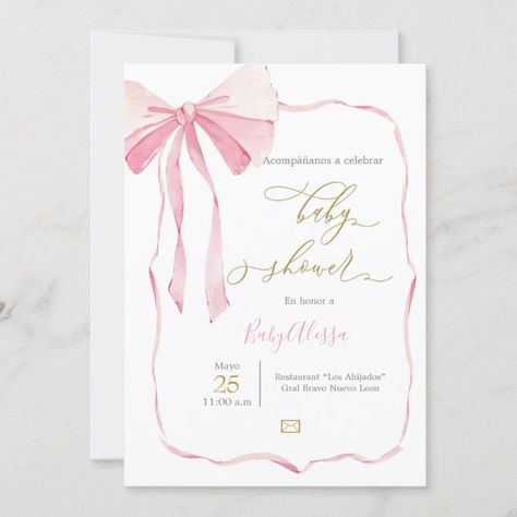 Create your own Invitation | Zazzle Baby Sprinkle Girl, Bow Invitation, Baby Shower Labels, Bow Baby Shower, Baby Shower Favors Girl, Baby Shower Girl