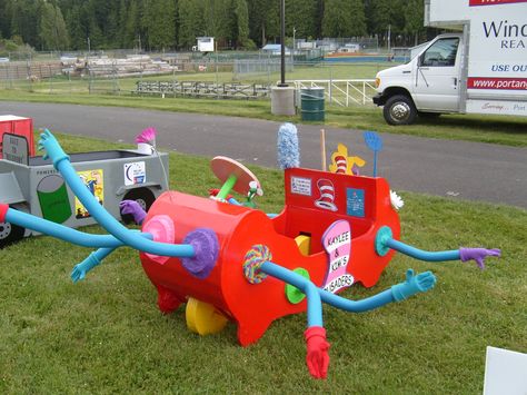 I made this car. Team Kim and Kaylee"s Crusaders Dr Seuss car Dr Seuss Parade Float Ideas, Dr Suess Parade Float Ideas, Dr Seuss Trunk Or Treat Ideas For Cars, Dr Suess Trunk Or Treat Ideas For Cars, Dr Seuss Diy Decorations, Dr Seuss Trunk Or Treat Ideas, Dr Seuss Trunk Or Treat, Halloween Floats, Dr Seuss Baby Shower Decorations