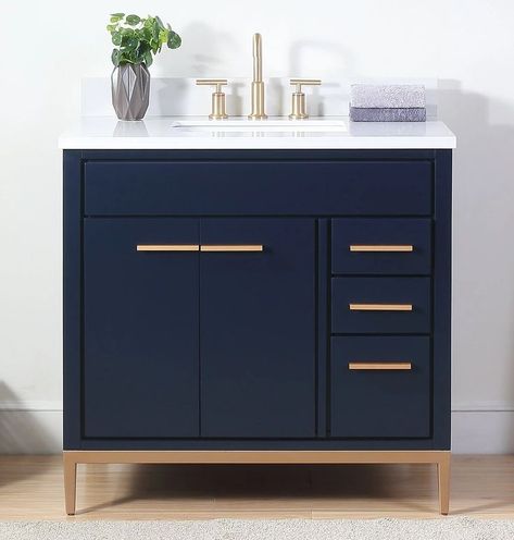 #diy #diyhomedecor #bathroomorganization Blue Modern Bathroom, Navy Blue Backsplash, Navy Blue Bathrooms, Blue Bathroom Vanity, Blue Backsplash, Downstairs Loo, Modern Bathroom Sink, Bath Renovation, Contemporary Bathroom Vanity