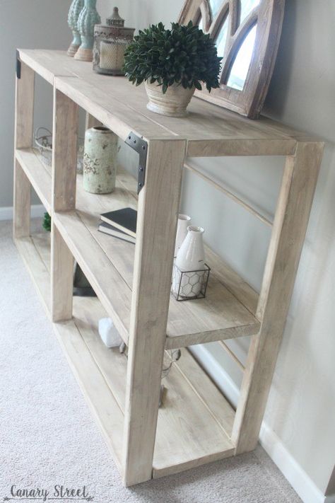 Easy DIY Rustic Shelf. Build your own with free plans and step by step instructions. https://canarystreetcrafts.com/ Rustic Furniture Diy, Diy Rustic Home, Rustic Decoration, Rustic Woodworking, Simple Woodworking Plans, Rustic Traditional, Diy Furniture Hacks, Diy Holz, Furniture Repair