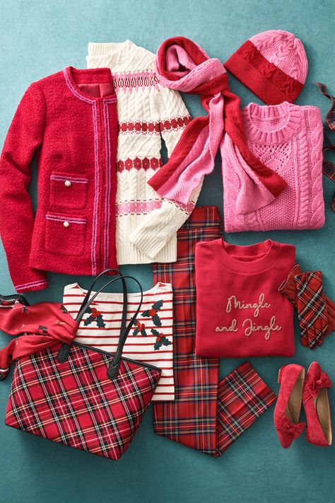 Mix & match delightful red and pink this holiday season. Shop Talbots NEW arrivals now! Preppy Christmas Outfit, Talbots Outfits, Red Palette, Christmas Sweater Outfits, Winter Palette, Women's Runway Fashion, Highland Village, 3d Ideas, Wardrobe Makeover