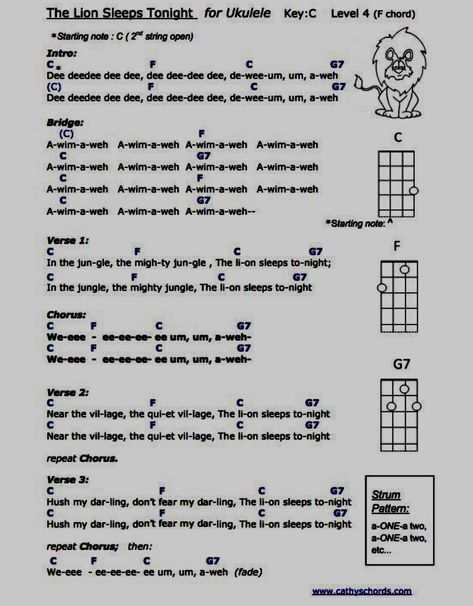 The Lion Sleeps Tonight - Ukulele The Lion Sleeps Tonight Ukulele, Ukulele Songs Popular, Kunci Ukulele, Teaching Ukulele, Ukulele Tabs Songs, Ukulele Songs Beginner, Lion Sleeps Tonight, Easy Ukulele Songs, Ukulele Chords Chart