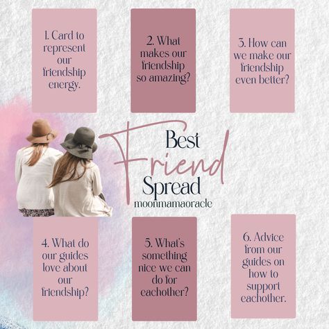 Tarot Spreads Friendship, Friendship Tarot Spread, Friendship Tarot, Tarot Time, Spirit Companion, Sarcasm Comebacks, Digital Grimoire, Oracle Card Spreads, Friend Day