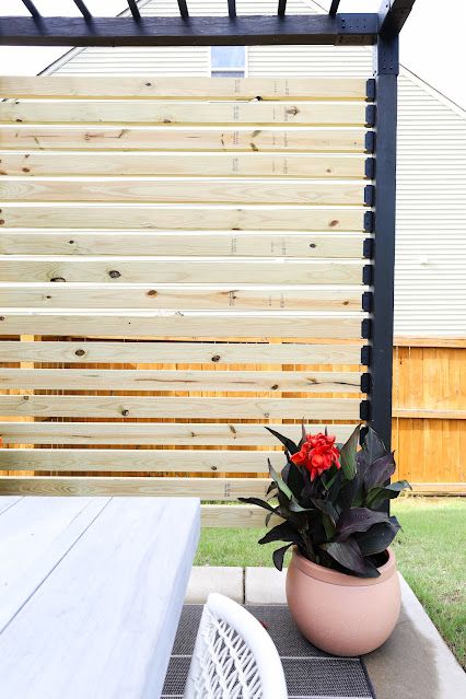 How We Added a Privacy Wall to the Pergola - Pretty Real Shade Wall Outdoor, Diy Pergola Privacy Wall, Pergola Wall Ideas, Pergola Privacy Wall, Diy Privacy Wall, Privacy Wall On Deck, Seasons Project, Porch Privacy, Wall Stains