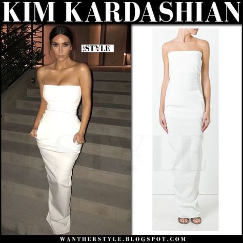 Kim Kardashian in white strapless maxi dress at Family Equality Council's Impact Awards on March 11 2017 Kim Kardashian In White, Kim Kardashian White Dress, Kardashian Style Outfits, White Strapless Maxi Dress, Rick Owens Dress, Bustier Gown, Strapless Long Dress, Kim K Style, At Family