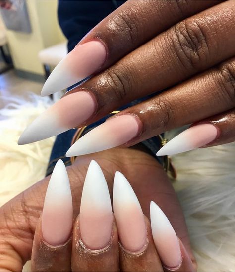 Nude ombre, long stiletto nails, matte finished Stiletto Nails Matte, Matte Stiletto Nails, Gradient Nail Design, Teen Nails, Long Stiletto Nails, Natural Nail Designs, Nail Board, Nail Design Video, Pretty Nail Colors