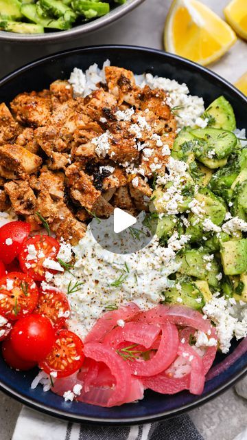 Caitlin | Easy & Healthy Meals on Instagram: "TZATZIKI CHICKEN BOWLS with CUCUMBER SALAD!😍
.
A high protein meal loaded with Mediterranean flavors!🤗 Featuring spicy yogurt marinated chicken, homemade tzatziki & a refreshing cucumber-avocado salad. Serve it over rice with your favorite toppings & enjoy! (Perfect for meal prep too!😉)
.
Comment “Recipe” below⬇️ & I’ll send the recipe link directly to your inbox. OR click the link in my bio⬆️ & search “Tzatziki Chicken Bowls” in the search bar.
.
What you’ll need for the chicken bowls:
Chicken thighs (boneless & skinless)
Plain greek yogurt
Olive oil
Lemon juice
Garlic
Smoked paprika
Dried oregano
Cumin
Salt & black
Tzatziki (homemade or store bought)
White rice
Sliced tomatoes (optional)
Pickled onions (optional)
Feta cheese
.
What you’ll Kalefornia Kravings, Chicken Thighs Boneless Skinless, Tzatziki Chicken, Yogurt Marinated Chicken, Easy Healthy Meals, Keto Salads, Mediterranean Flavors, Cucumber Avocado Salad, Marinated Chicken Thighs